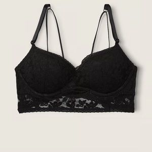 VICTORIA SECRETS NWT BLACK LACE PUSH-UP BRALETTE MED